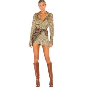 L’Academie The Kamille Mini Dress Women S Tan & Brown Chain Y2K Party Chic Glam